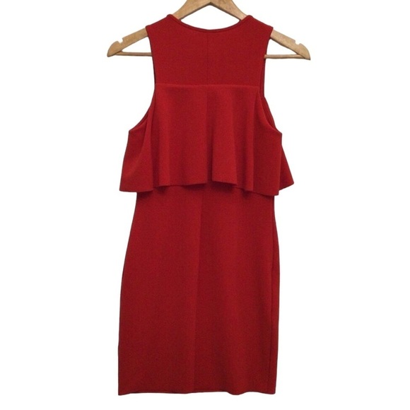 Zara Red Mini Dress sleeveless woven sheath round neckline Ruffle top Small - Picture 2 of 15